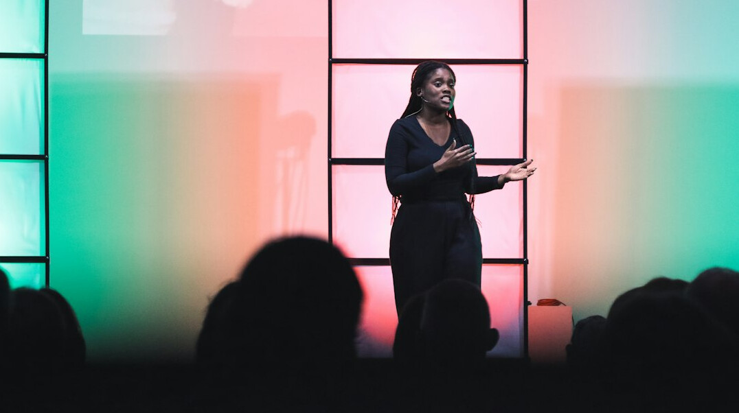confident speaker presenting