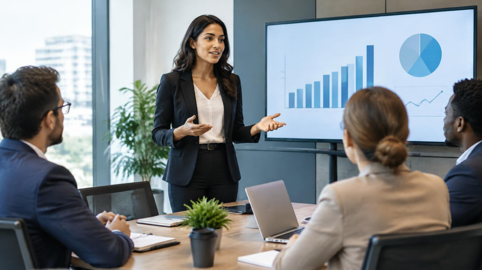 woman presenting in business meeting
